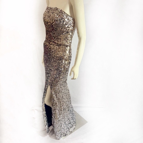 Betsey Adam Ombré Sequin Silver and Gold Formal Gown Size 10 - Picture 5 of 9